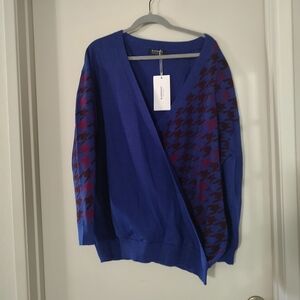 Chic Blue and Purple Houndstooth Wrap Top